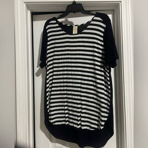 Navy and White Strip shirt.